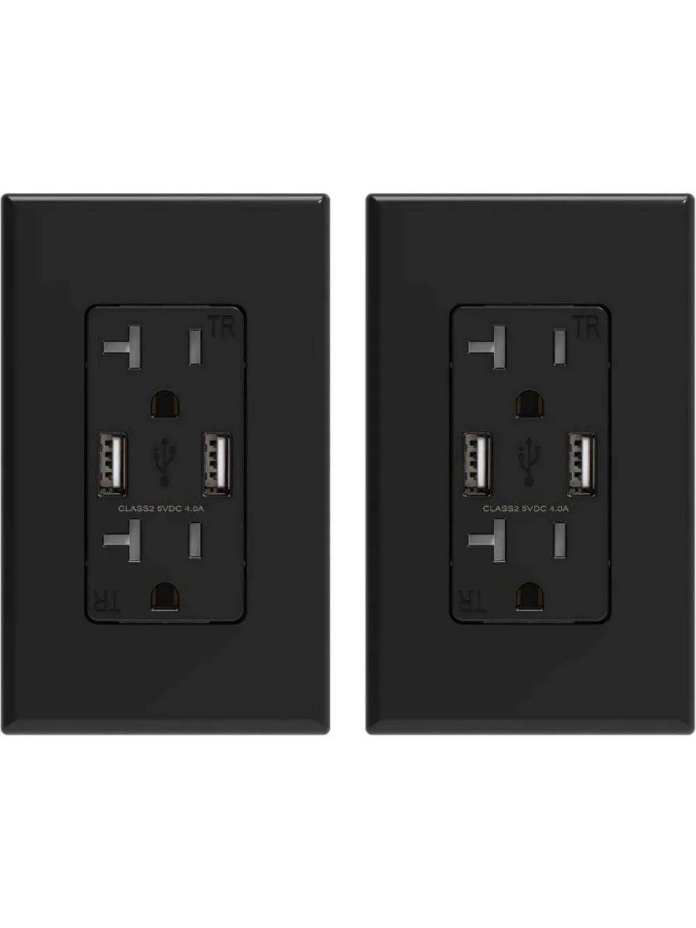 Dual USB Wall Outlet with 4.0A Charging Ports, Tamper Resistant, 20 Amp, 2 Pack